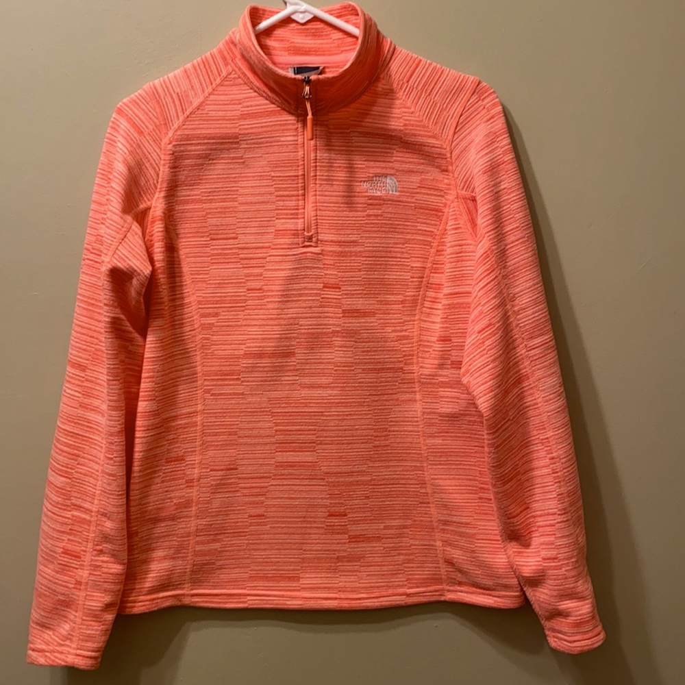 The North Face 1/4 zip mock fleece sweater too. Size medium. Peach/Pink